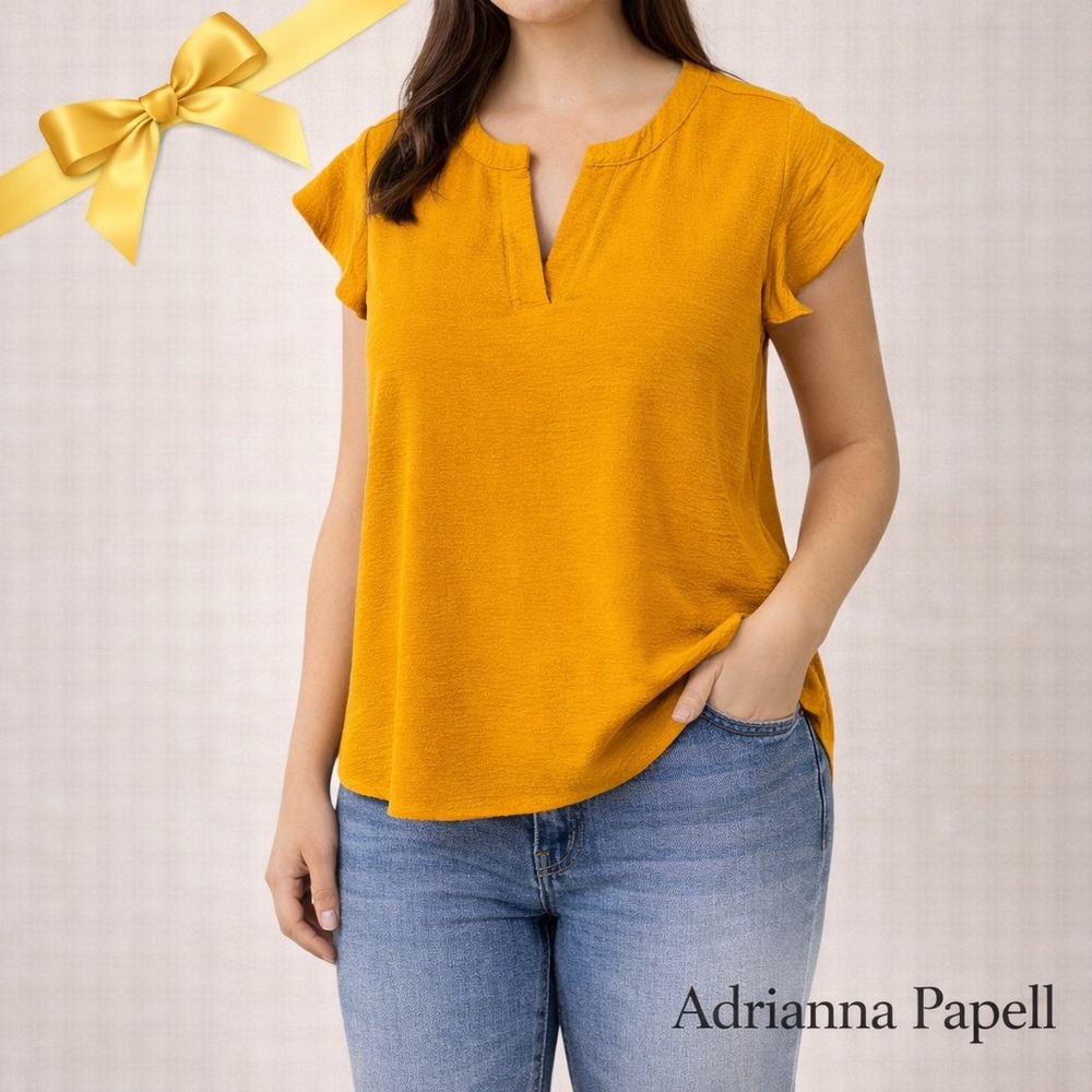 Adrianna Papell Mustard Yellow Textured Blouse Top M Nwt